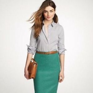 J. Crew Green Wool Pencil Skirt